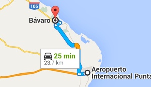 Punta Cana Airport to Bavaro Map