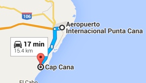 Punta Cana Airport (PUJ) to Punta Cana (Cap Cana) - Map