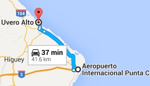 Punta Cana Airport (PUJ) to Punta Cana (Uvero Alto) - Map
